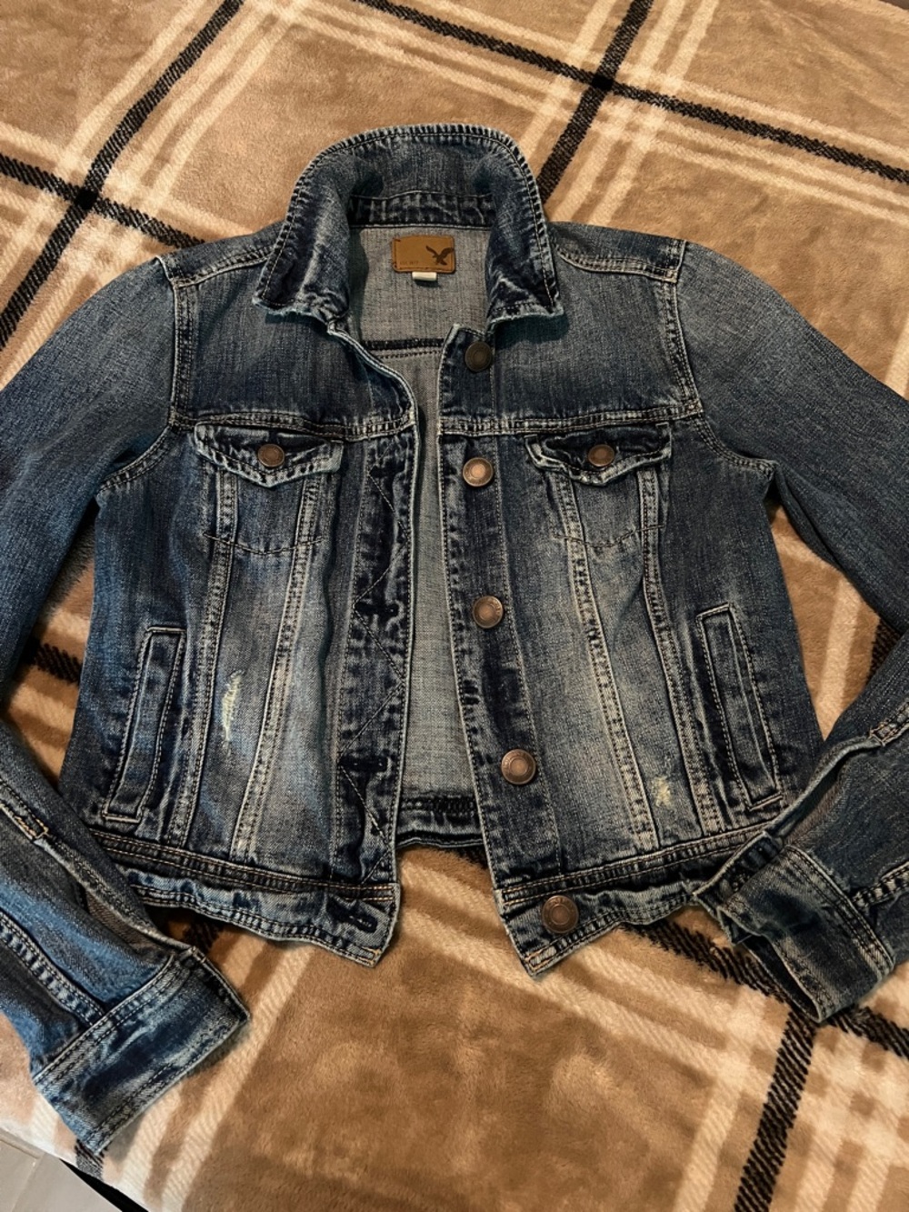 Pre-owned American Eagle Outfitters Women’s Crop Denim Jacket Sz Small